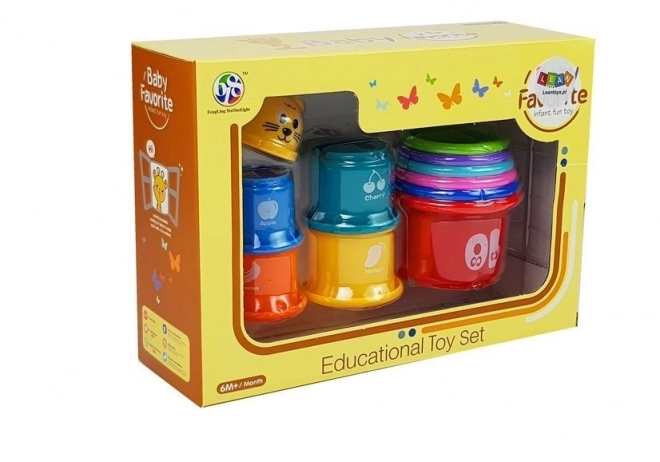 Bunte Stapelbecher-Spielzeug mit Katzenmotiv