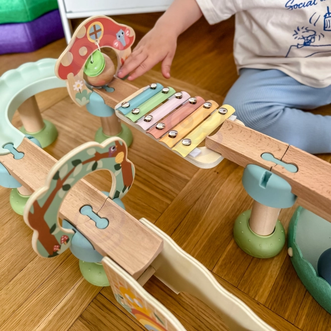 Holz-Kugelbahn mit Xylophon Tooky Toy 44 Stk.