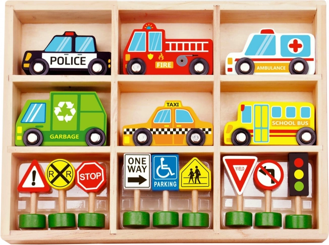 Woopie Green Holzset für Fahrzeuge und Verkehrszeichen