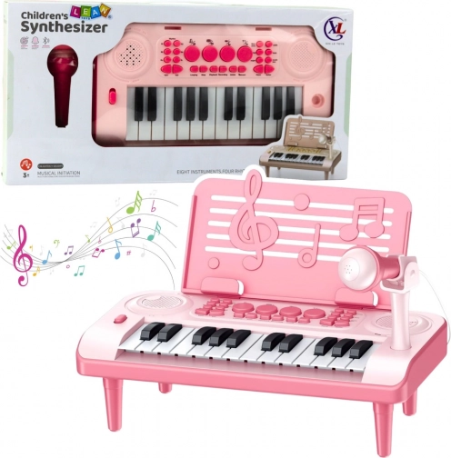 Elektronisches Kinderklavier mit Mikrofon und Notenständer, rosa