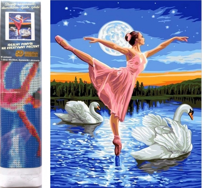 Diamantmalerei Ballerina unter Schwänen 30x40cm