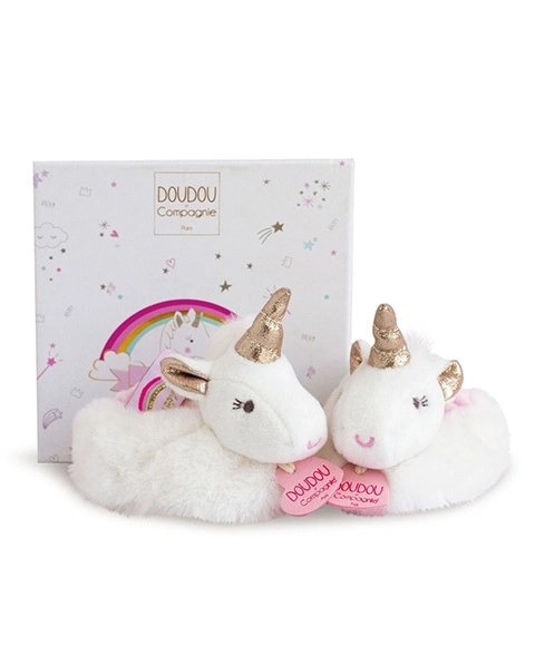 Doudou Geschenkset Einhorn-Babyschuhe mit Rasseln