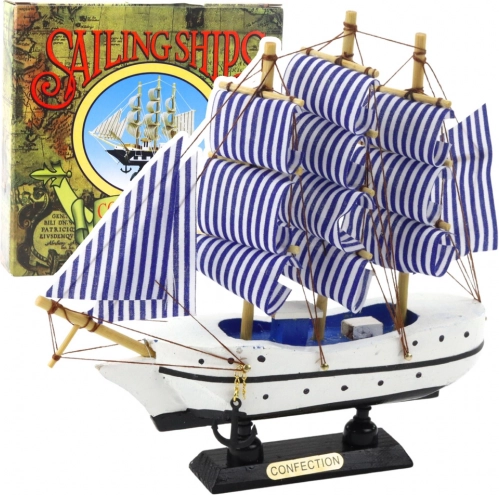 Dekoratives Modell eines Segelschiffs in Weiß-Blau 18x17 cm