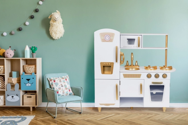 Große Holzküche für Kinder, weiß und gold, ECOTOYS