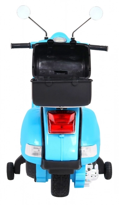 Elektrischer Kinderroller Vespa Blau mit Stützrädern, Audio und EVA