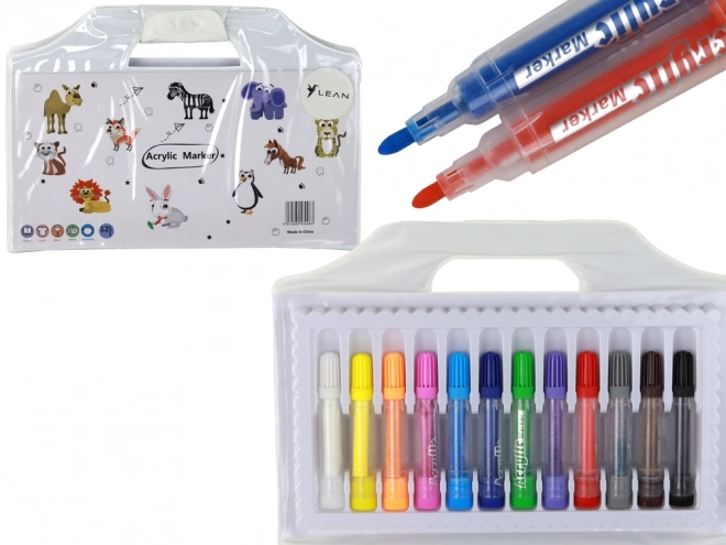 Set aus farbigen Acrylmarkern im Koffer, 12 Stück