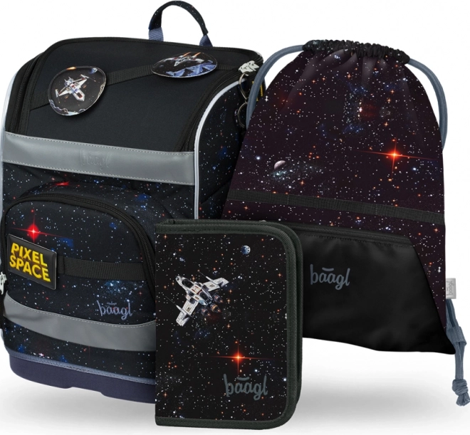 Schulset BAAGL: Zippy Plus Pixel Space - Ranzen, Federmäppchen, Beutel