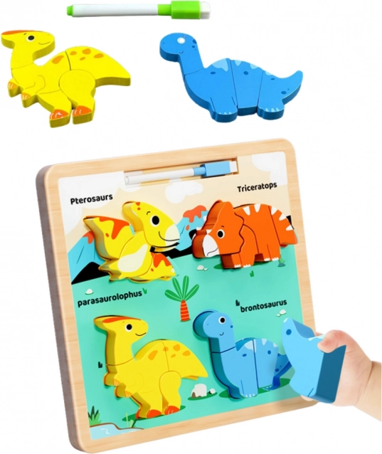 Holz Lernpuzzle Dinosaurier mit Zeichentafel