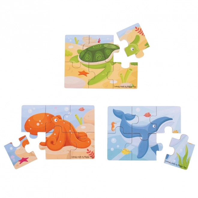 Bigjigs Toys 3-in-1 Holzpuzzle Meeresbewohner