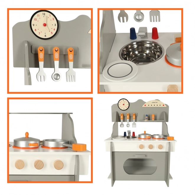 Holzspielküche mit Backofen und Zubehör für Kinder