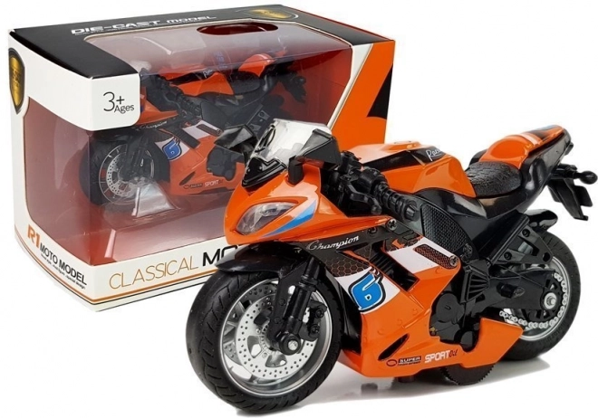 Friktionsbetriebenes Sound-Motorrad 1:14 Orange