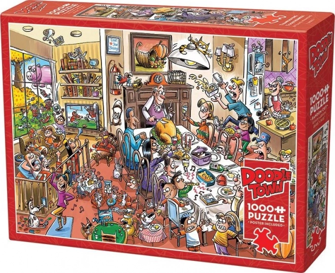 Puzzle COBBLE HILL DoodleTown: Glückliches Erntedankfest 1000 Teile
