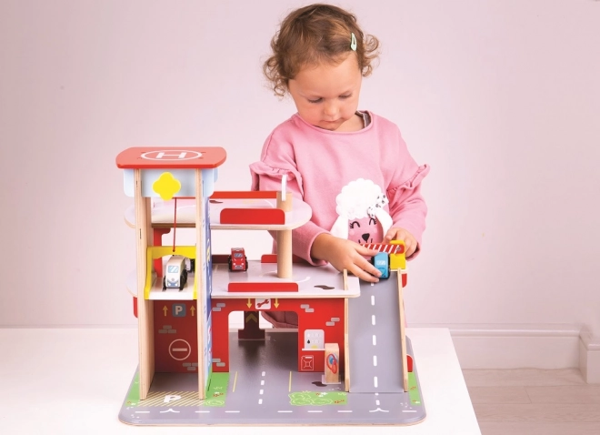 Bigjigs Toys Parkgarage mit Hubschrauberlandeplatz