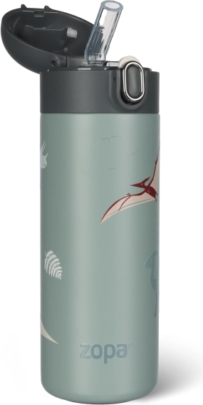 Thermoflasche für Getränke mit Strohhalm 400 ml, Dino