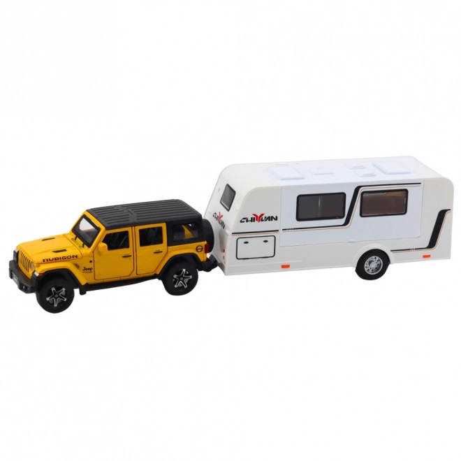 Gelbes Geländewagen-Set mit Wohnmobil 1:32