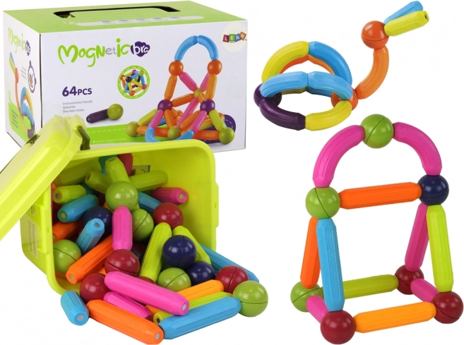 Großes Set magnetischer Bausteine in Aufbewahrungsbox, 64 Stück