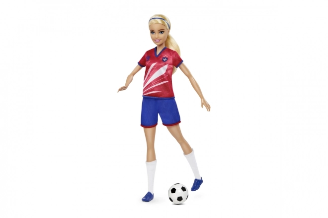 Barbie Fußballspielerin in rotem Trikot