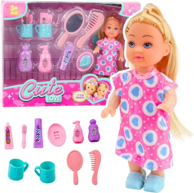 Mini-Puppen-Haarpflegeset Rosa Kleid