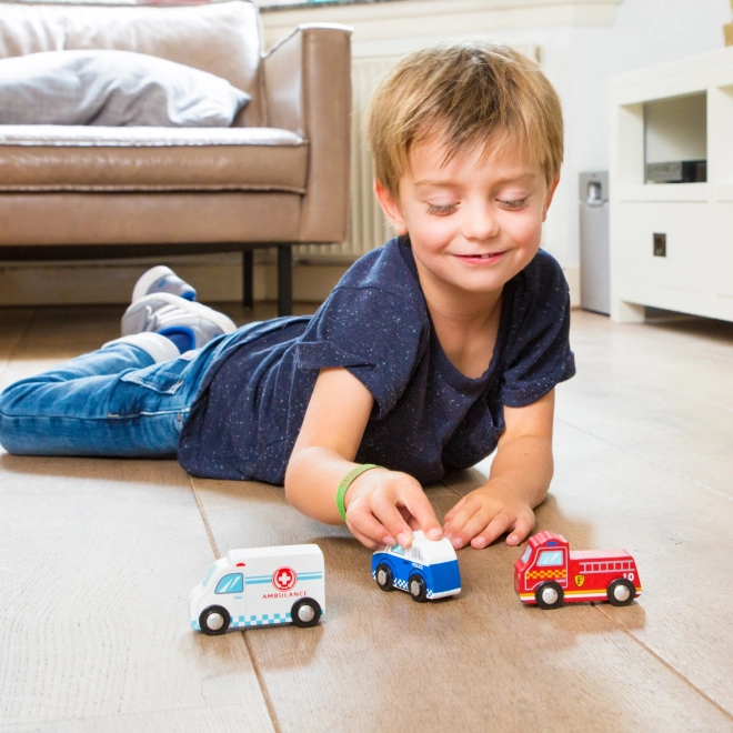 Set aus Holz mit Mini-Rettungsfahrzeugen - 3 Stück