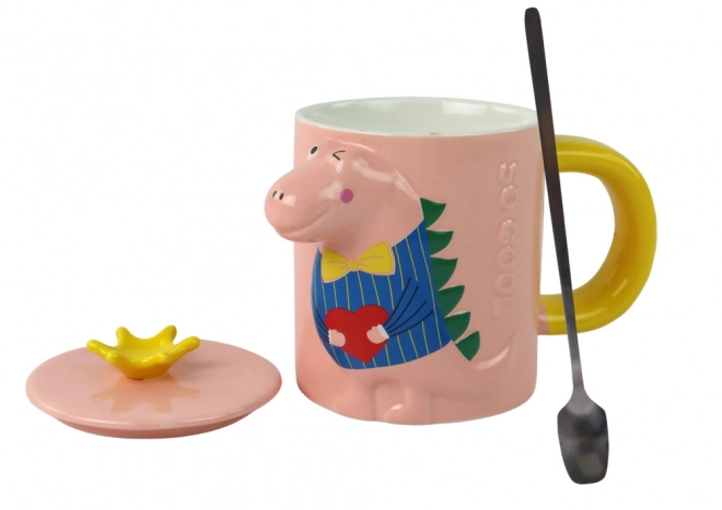 Tasse mit Dinosauriermotiven und Deckel Rosa 400 ml