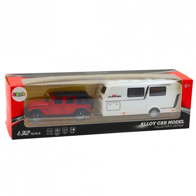 Roter Geländewagen Camper Modell 1:32