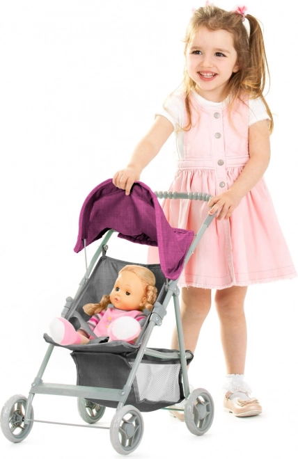 Sportkinderwagen für Puppen Alice Grau, Rosa Leinen