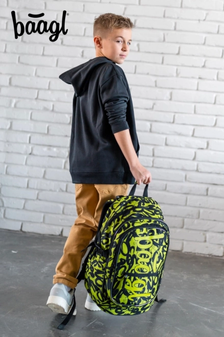 BAAGL 3 SET Core Lime: Rucksack, Federmäppchen, Beutel