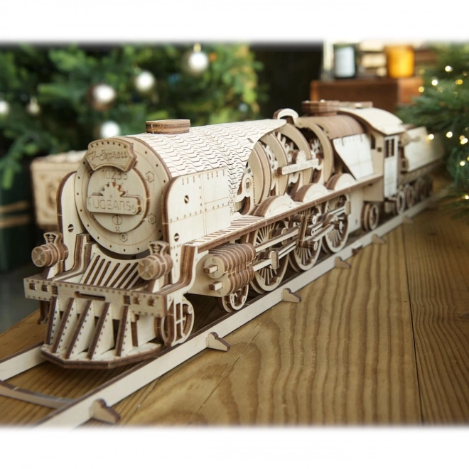 Ugears 3D Holzmechanisches Puzzle Dampflokomotive V-Express mit Tender