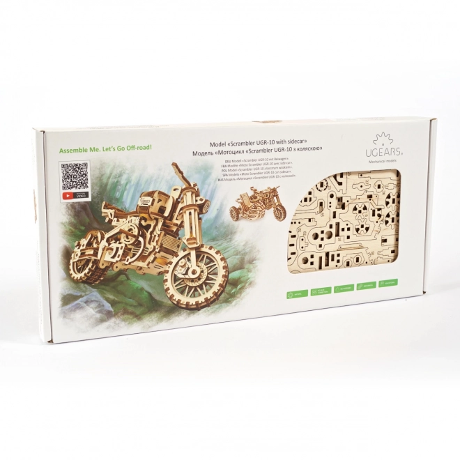 Ugears 3D Holzmechanisches Puzzle Scrambler Motorrad mit Sidecar