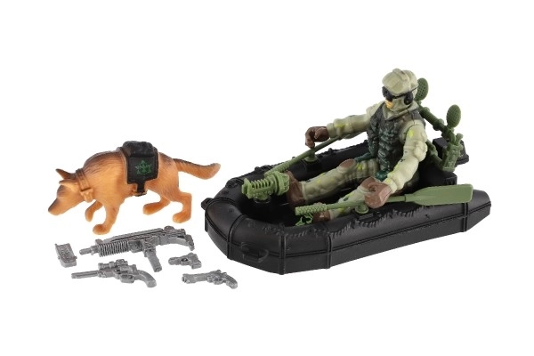 Militärspielset mit Boot, Soldat und Hund