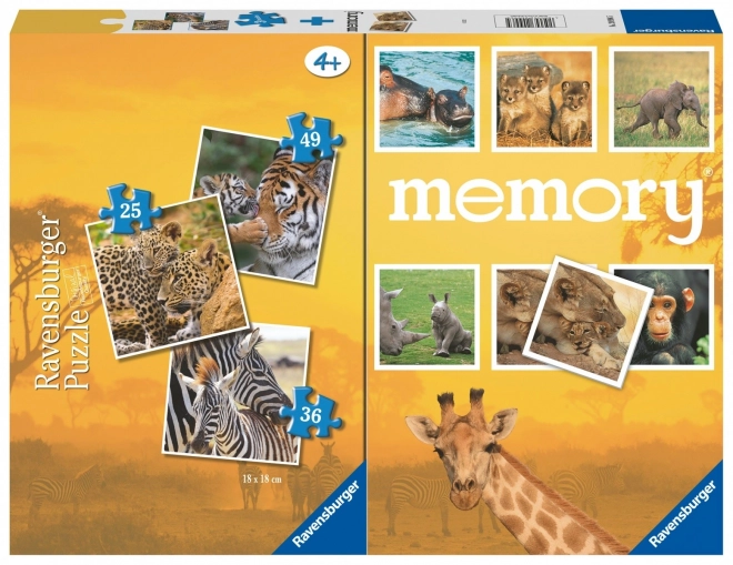 Dreier-Puzzle Wildtiere Memory-Spiel