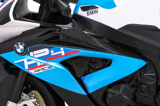 Kinder-Elektromotorrad BMW HP4 Blau + Stützräder + sanfter Start + EVA + MP3 LED