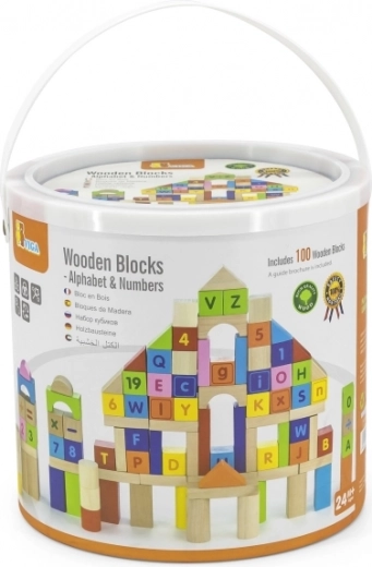 100 robuste Holzbausteine mit Alphabet und Zahlen