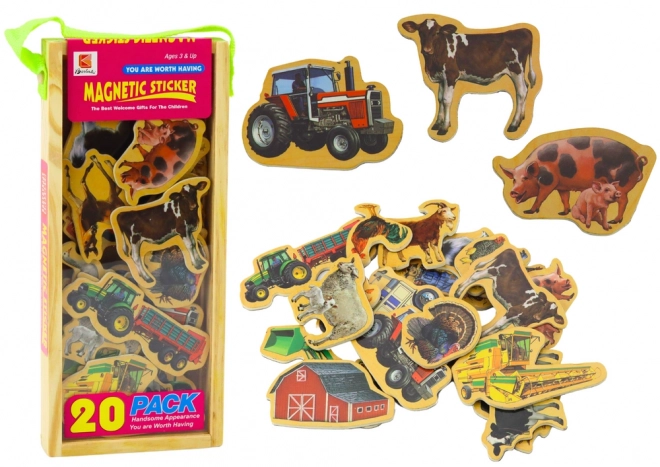 Magnetset aus Holz mit Haustieren und Bauernhofmaschinen