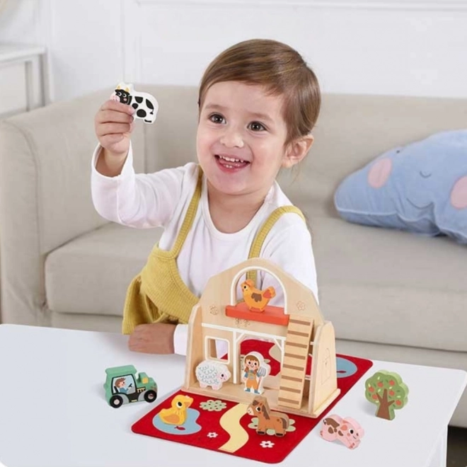 Tooky Toy Zusammenbaubare Holzfarm mit Tierfiguren