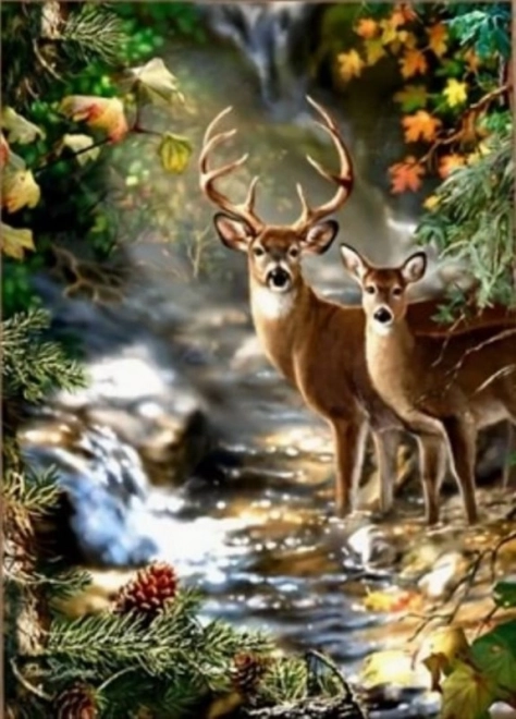 Diamantmalerei Hirsch und Reh am Waldbach