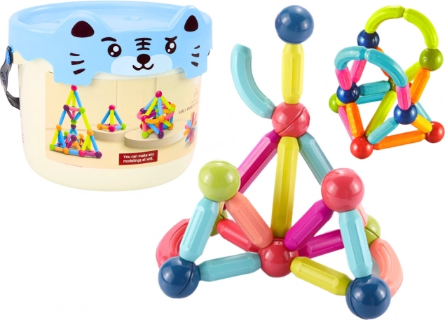 Magnetische Würfel mit Eimer 78 Elemente Blaue Katze