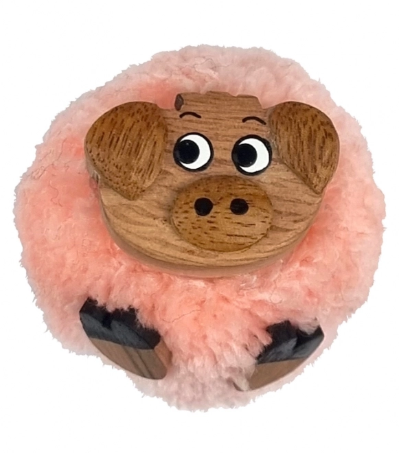 Holzmagnet großes Pompon-Schwein