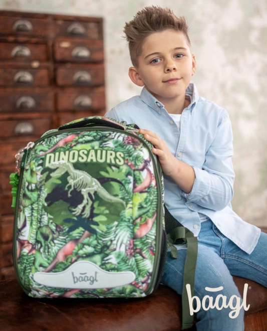 Baagl Schulset mit Dinosauriermotiv: Rucksack, Federmäppchen und Beutel