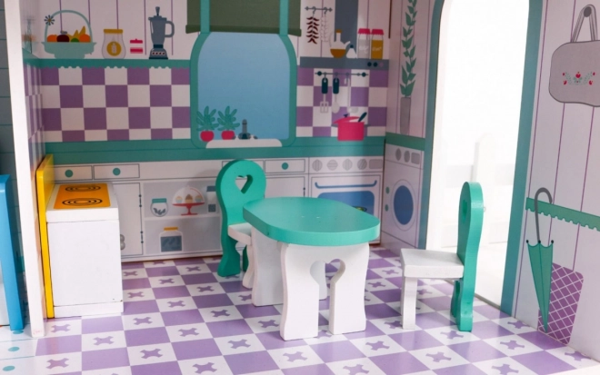 Holzpuppenhaus Rosa für Kinder 3+ mit Ausstattung und Möbeln