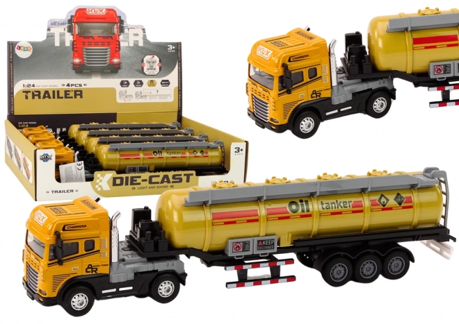 Gelber Tanklastwagen mit Anhänger 1:24 mit Sound und Licht