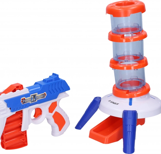 Schaumstoffpistole mit Turm und Zielscheibe