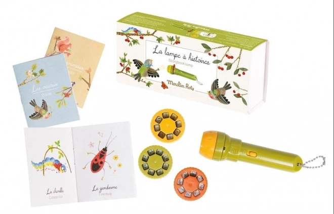 Set zum Projizieren von Geschichten Garten mit Notizbüchern Moulin Roty