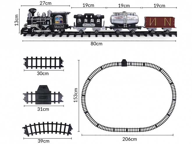 Elektrische Spielzeuglokomotive mit Waggons und Fernbedienung