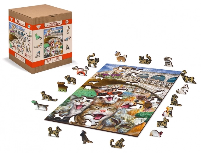 Doppelset Holzpuzzles Katzen in Venedig