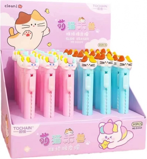 Ausziehbarer Radiergummi mit Katzenfigur blau rosa