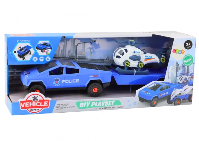 Modernes Auto- und Helikopter-DIY-Set Blau