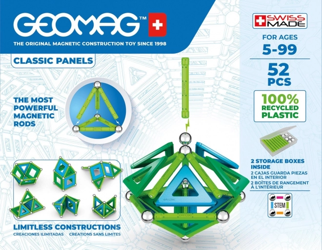 Klassische Konstruktionsmagnete Recycelt 52-teilig Geomag