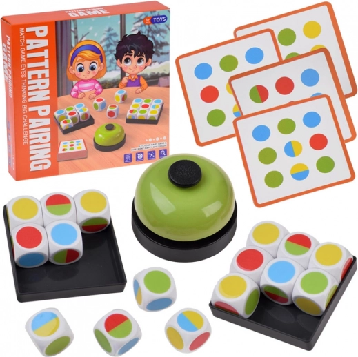 Familien-Reaktionsspiel mit bunten Mustern und Glocke