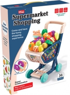 Kinder-Einkaufswagen mit Lebensmitteln und Schneidezubehör